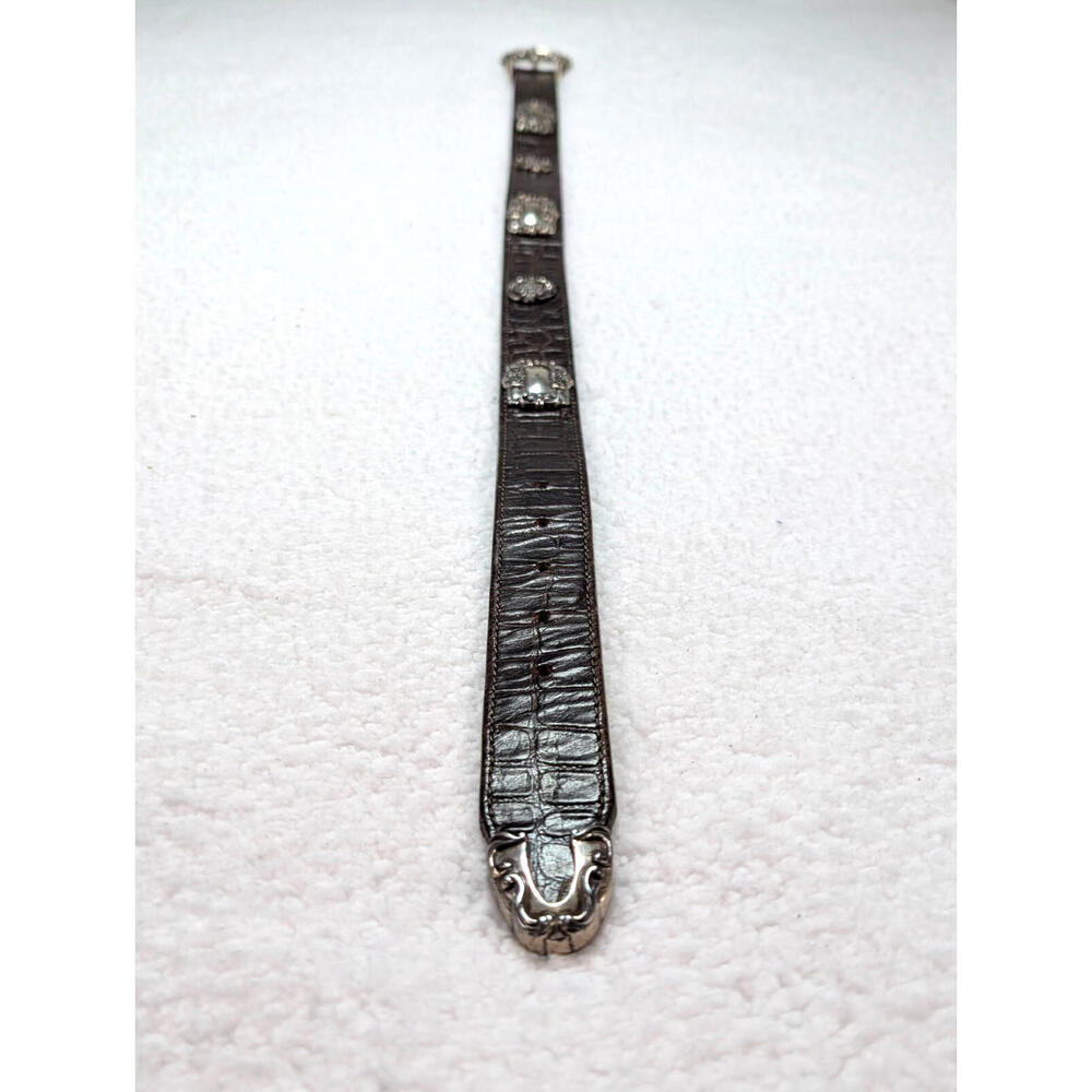 Brighton Brown Croc Embossed Leather Belt with Silver Western Buckle - Picture 10 of 11